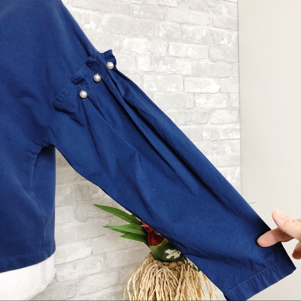 Amaryllis Blue Long Sleeve Back-Tie Top Small - Picture 5 of 8